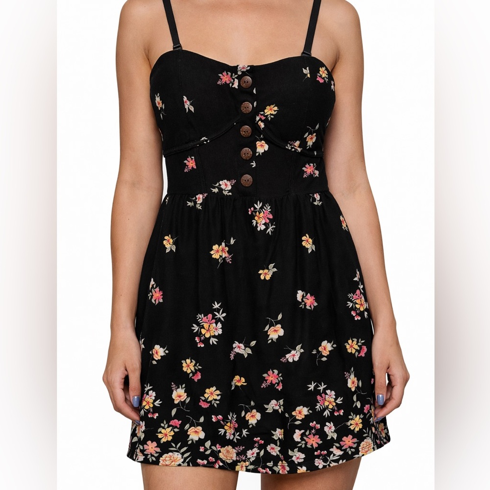 No Boundaries Black Floral Button Front Mini Dress M